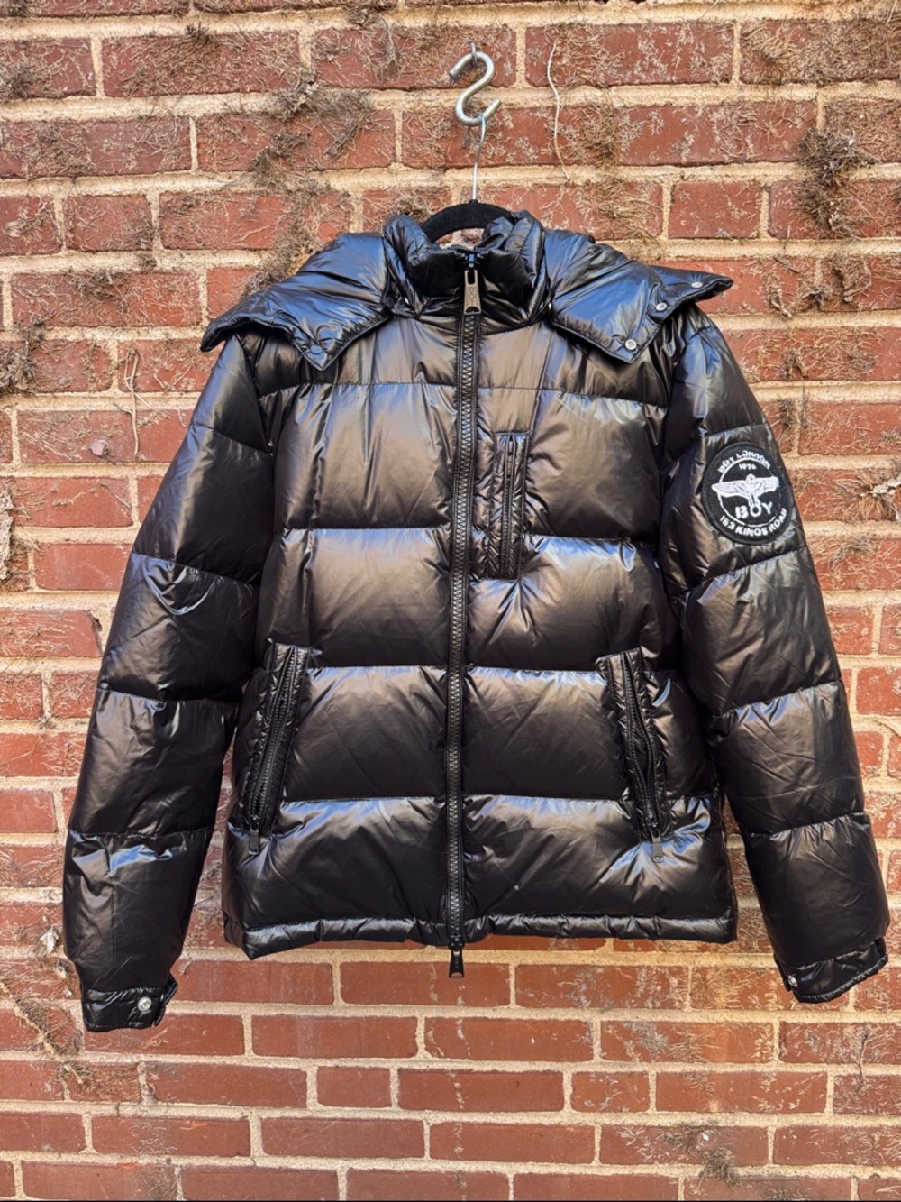 Men's Black Puffer Jacket with Patch Detail